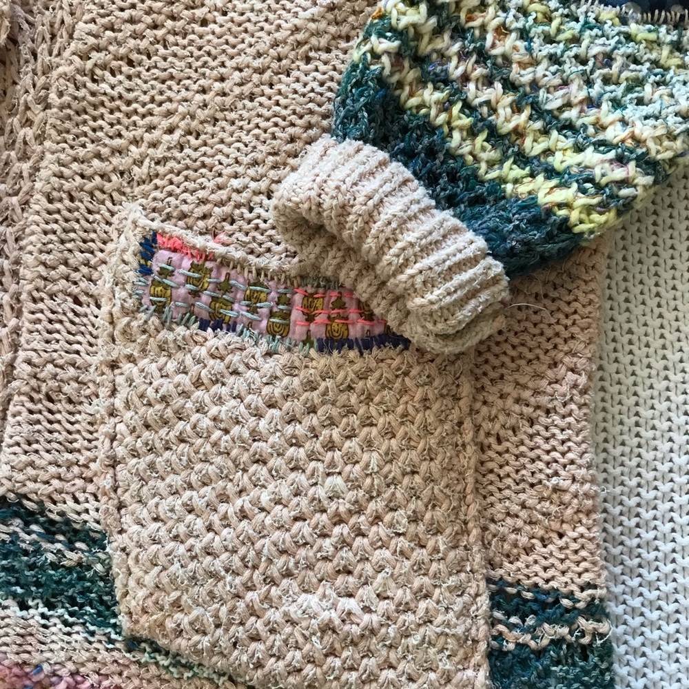 Anthropologie Pink Embroidered Patchwork Knit Sweater - Picture 6 of 6
